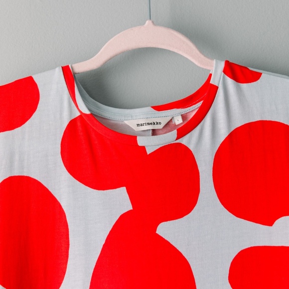 Marimekko - Bold Print - Long T Shirt Dress - Red & Light Blue - Size Large - Picture 6 of 8